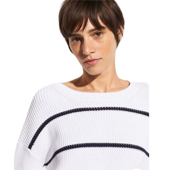 Vince Sweater Woman’s Size M Racked Rib Cotton Stripe in Optic White/Coa… - Picture 4 of 10